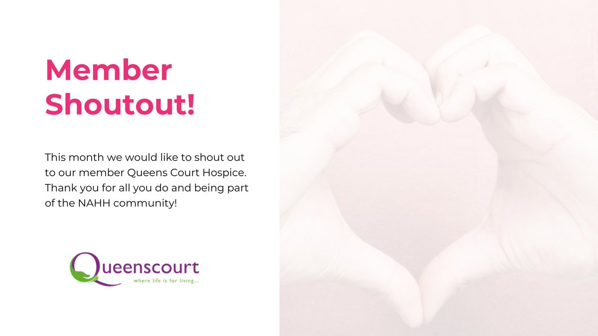 National Association for Hospice at Home (NAHH) (@uknahh) on Twitter photo This month we would like to shout out to our member, <a href="/QCHospice/">Queenscourt Hospice</a>. Thank you for all you do and for being part of the NAHH community! This month we would like to shout out to our member, <a href="/QCHospice/">Queenscourt Hospice</a>. Thank you for all you do and for being part of the NAHH community!