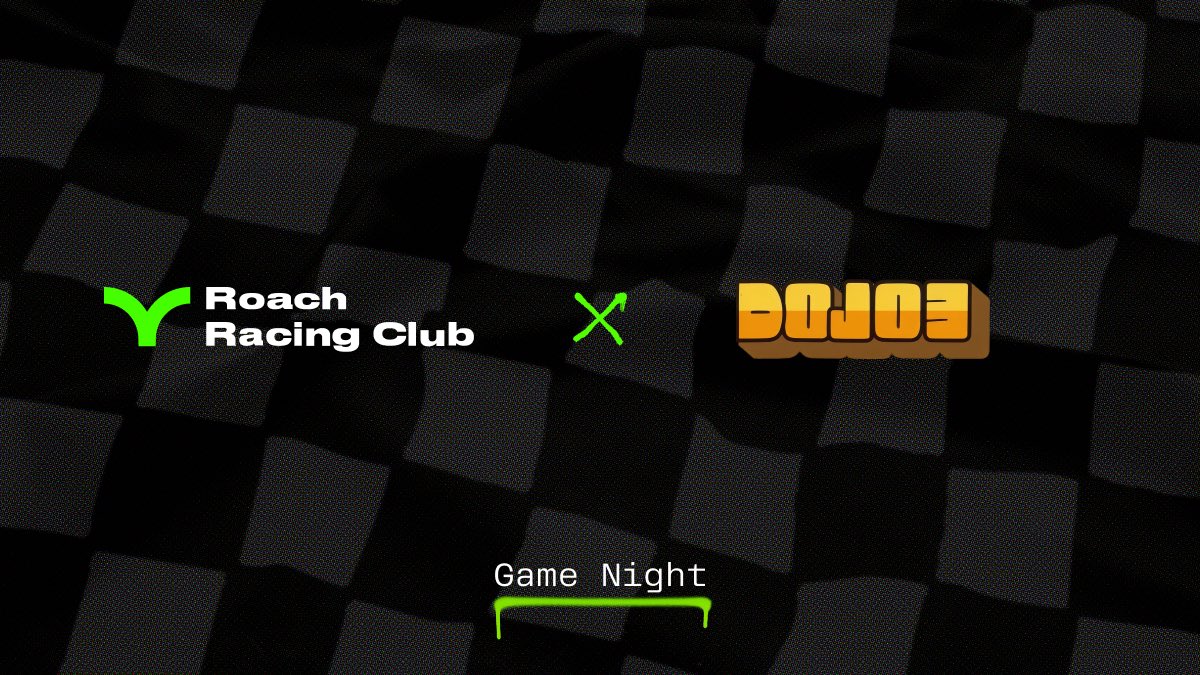 RoachRacingClub's tweet photo. We’ve teamed up with @Dojo3HQ for a special Roach track takeover in Dojo Dash — their Web3 prediction game.

Race with us this Monday at 5PM UTC to win $OJO just for playing.

Bonus: Roach Lootbox NFT holders, there might be surprise fuel waiting for you 👀 https://t.co/DvE8Is5eyN