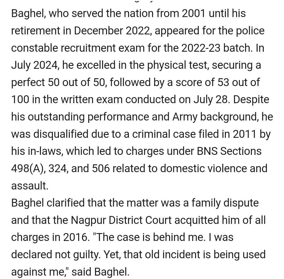 Retired Army officer denied Police Constable job because of false 498a by his wife in the past. Keep doing women empowerment without caring about men, and soon men will stop caring about country. Send these 498a wives to border, maybe the will defeat the enemies by false cases.