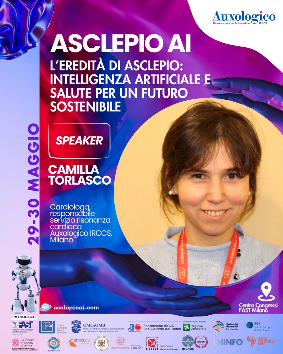 Istituto Auxologico Italiano (@twittauxologico) on Twitter photo Auxologico patrocina l'evento <a href="/AsclepioAI/">AsclepioAI</a> Intelligenza Artificiale e Salute per un futuro sostenibile, 29 e 30/05 al Centro Congressi FAST di Milano.
<a href="/torlascoc/">Camilla Torlasco</a> tra i relatori.
Accreditato ECM, partecipazione gratuita, iscrizione obbligatori asclepioai.com/registrazione/ Auxologico patrocina l'evento <a href="/AsclepioAI/">AsclepioAI</a> Intelligenza Artificiale e Salute per un futuro sostenibile, 29 e 30/05 al Centro Congressi FAST di Milano.
<a href="/torlascoc/">Camilla Torlasco</a> tra i relatori.
Accreditato ECM, partecipazione gratuita, iscrizione obbligatori asclepioai.com/registrazione/
