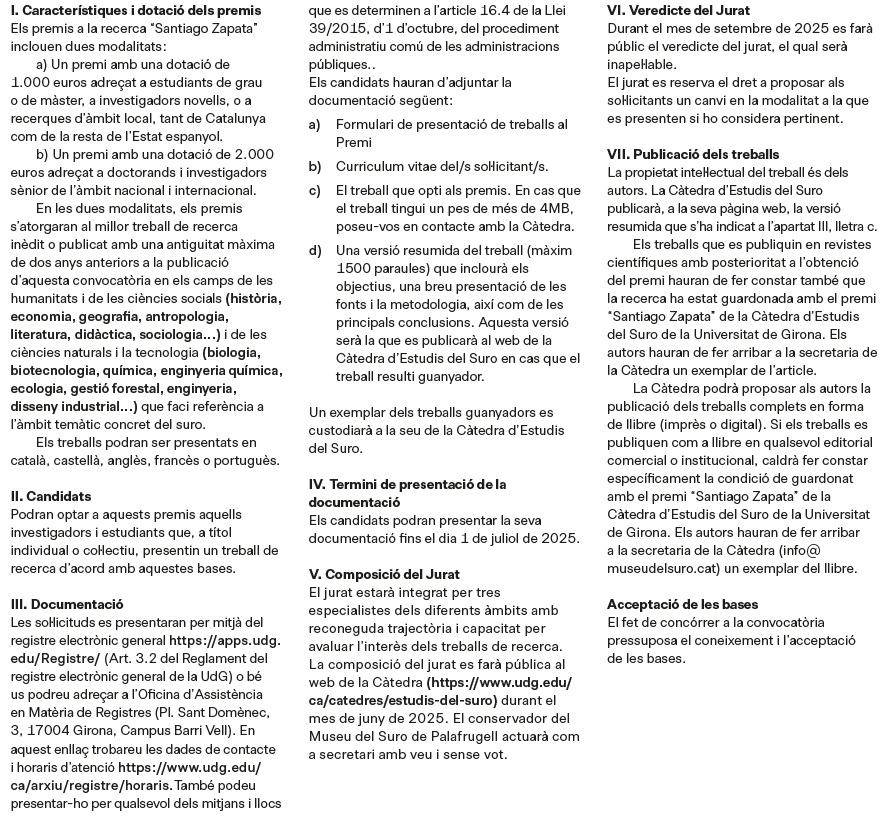 🎓Convocats els Premis de Recerca “Santiago Zapata” 2025!
🔬 Recerques sobre el suro des de les humanitats, les ciències socials, naturals i la tecnologia.
📅 Termini: 1/07/25
🔗 + info: tuit.cat/6j0wo 
#Recerca #PremisUdG #EstudisdelSuro #Suro #Investigació #Humanitats