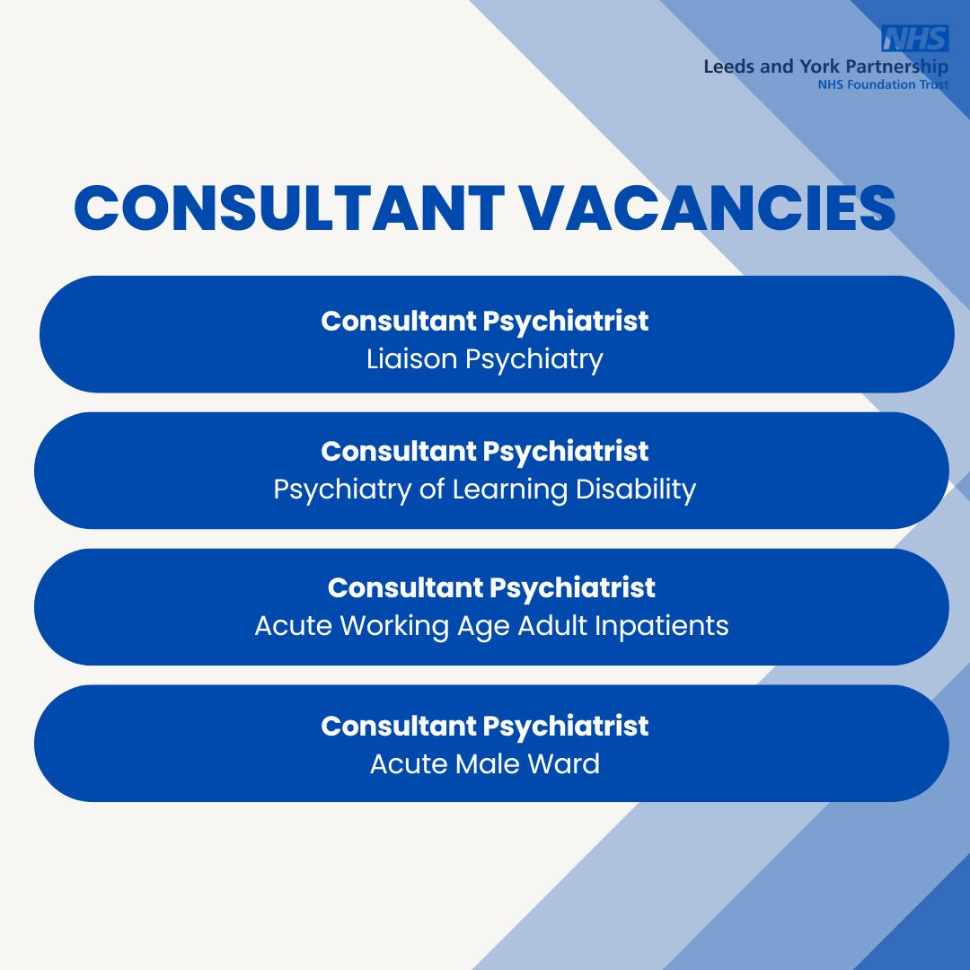 We have a range of NHS Job opportunities, placements and specialties in our clinical, research, and professional support teams across Leeds and York.

Head to the LYPFT Latest Jobs page to find out more:
leedsandyorkpft.nhs.uk/careers/latest…