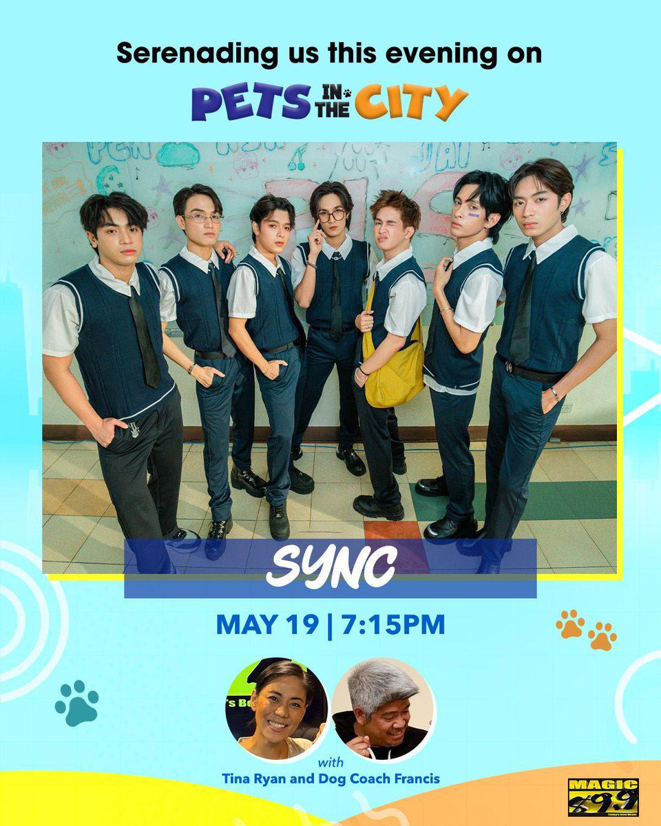 🐾 So excited to share our music with Tina Ryan and Dog Coach Francis!

Catch us at 7:15PM 
Only on Magic 89.9! 💙✨

See you Starburst! 

#SYNCph #SYNCOnPetsInTheCity #Magic899 #PetsAndMusic #SYNCSerenade #PPOPBoyGroup