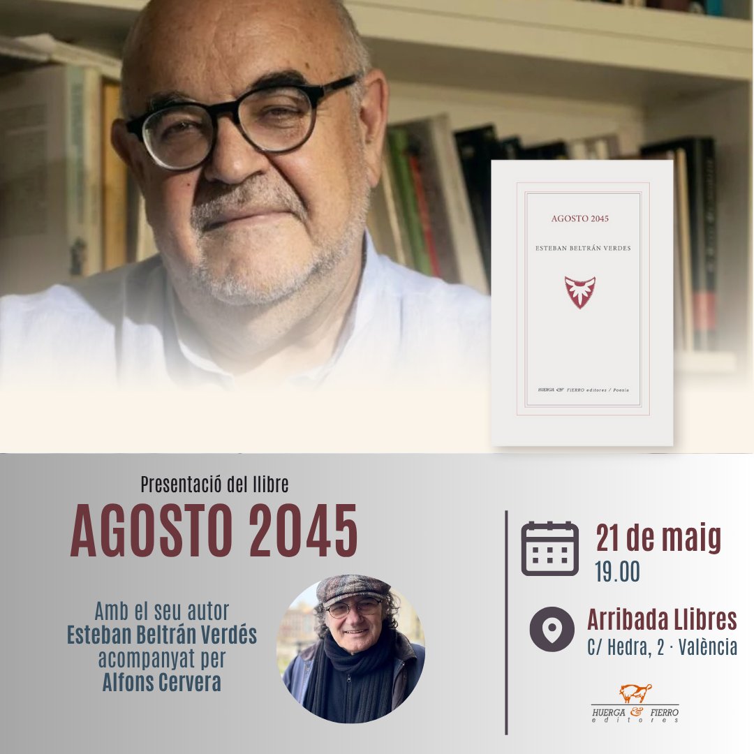 Después de un lleno total en la Feria del Libro de Granada, "Agosto" sigue su gira y, el día 21 de mayo, a las 19 horas estará en Valencia, en la librería @arribada_llibres junto al gran <a href="/alfonscervera/">Alfons Cervera</a> , autor de novelas como "Maquis " o poemarios como "El cuerpo del delito".