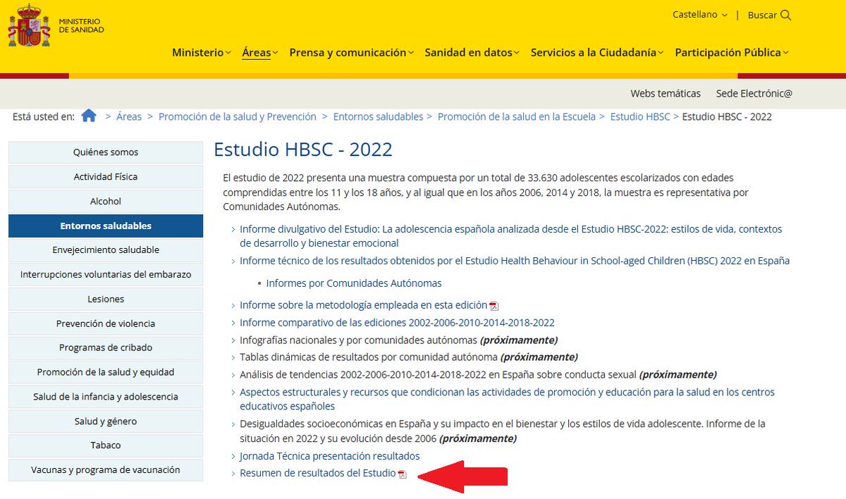 HBSC España (@hbscspain) on Twitter photo ¿Quieres conocer un resumen de los resultados de los últimos informes publicados por <a href="/sanidadgob/">Ministerio de Sanidad</a> de la edición HBSC 2022 en España?
En la Web del Ministerio de Sanidad lo encontrarás, junto con los informes ya publicados... ¡y los que quedan por venir!!
sanidad.gob.es/areas/promocio… ¿Quieres conocer un resumen de los resultados de los últimos informes publicados por <a href="/sanidadgob/">Ministerio de Sanidad</a> de la edición HBSC 2022 en España?
En la Web del Ministerio de Sanidad lo encontrarás, junto con los informes ya publicados... ¡y los que quedan por venir!!
sanidad.gob.es/areas/promocio…
