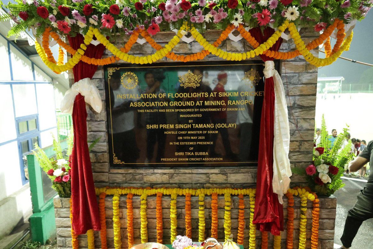 MDoNER_India's tweet photo. A proud moment for #Sikkim as Hon’ble Chief Minister Shri Prem Singh Tamang-Golay inaugurates the newly installed floodlights at the Mining SICA Cricket Ground — a leap forward in the state’s sports infrastructure!

#MDoNERIndia #Sikkimdevelopment #CricketInSikkim   #CMPSG #SikkimCricket #SICA #SportsInfrastructure