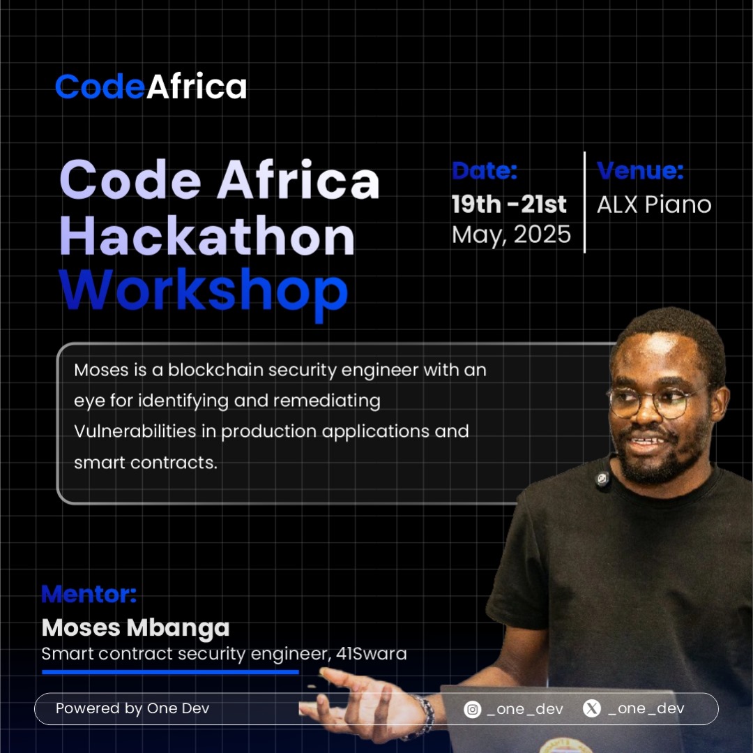 <a href="/kvltbyte/">Mrima</a> is a smart contract engineer <a href="/41swara/">41swara</a>.

With the increase adoption of web3 technology in Africa, security is essential to ensure users' assets are safe and secure.

<a href="/kvltbyte/">Mrima</a> will help the Hackathon participants not only build working products, but products that are