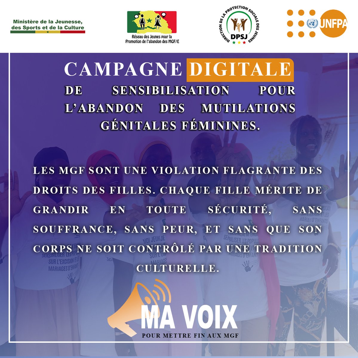 Réseau des Jeunes contre l'Excision (@reseau_mgf_me) on Twitter photo Les MGF brisent des vies.
Aucune fille ne devrait grandir dans la douleur ou la peur.
✋🏾 Son corps lui appartient.
🎙️ Je prête ma voix à toutes celles qu’on a voulu faire taire.
Cette campagne est financée par <a href="/UNFPASenegal/">UNFPASénégal</a>
#MaVoixPourLesFilles
#StopMGF #DroitsDesFilles Les MGF brisent des vies.
Aucune fille ne devrait grandir dans la douleur ou la peur.
✋🏾 Son corps lui appartient.
🎙️ Je prête ma voix à toutes celles qu’on a voulu faire taire.
Cette campagne est financée par <a href="/UNFPASenegal/">UNFPASénégal</a>
#MaVoixPourLesFilles
#StopMGF #DroitsDesFilles