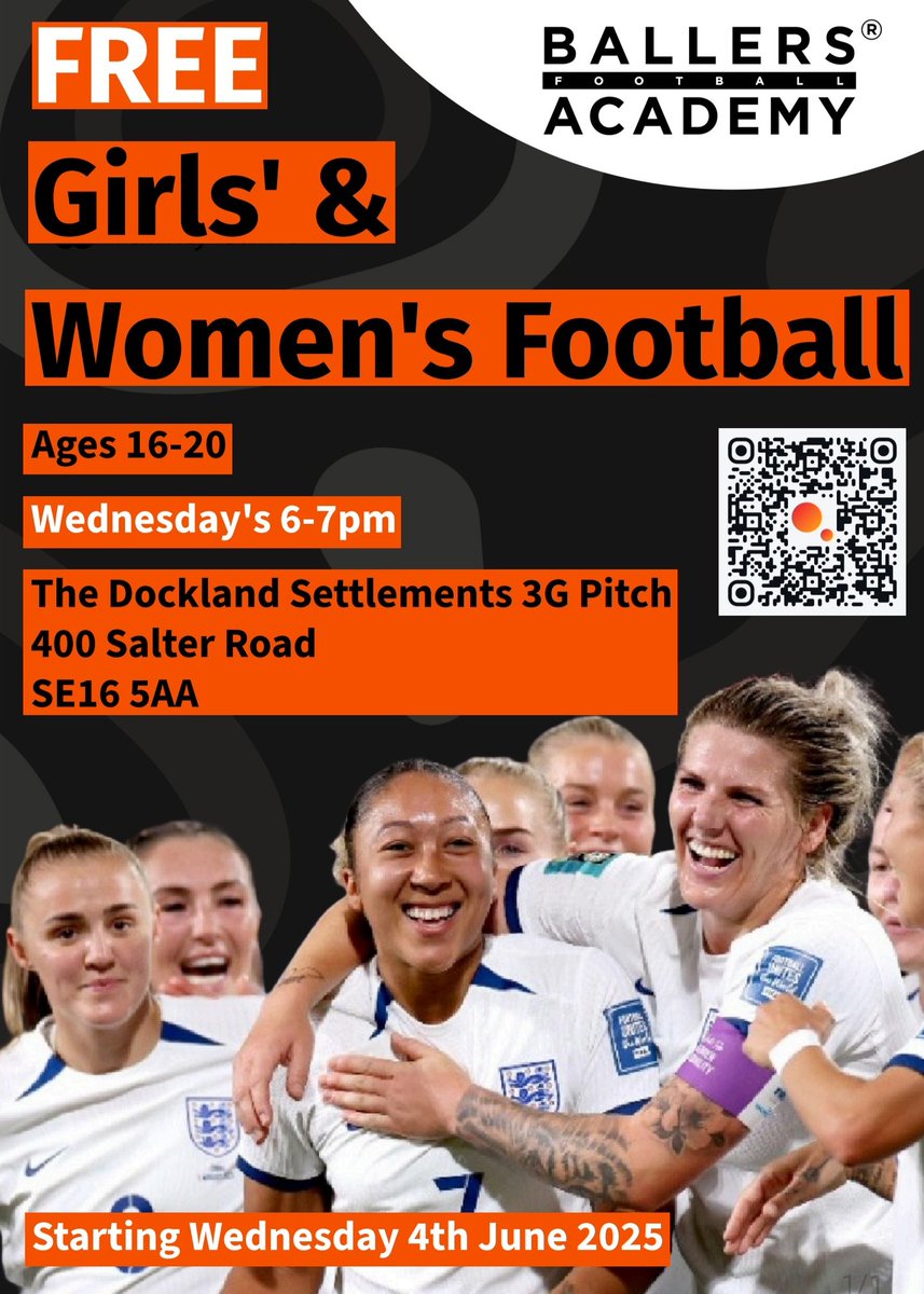 FREE GIRLS &amp; WOMEN'S FOOTBALL (16-18 YEARS) Register here👇
eequ.org/book/girls-and…  @CharterSe16 <a href="/Redriff_Primary/">Redriff Primary</a> <a href="/AlbionPrimary/">Albion Primary School</a> <a href="/LondonFA/">London Football</a> <a href="/ActiveCN/">Active Communities Network</a> <a href="/baconscollege/">Bacon's College</a> <a href="/RPSPrimary/">Rotherhithe Primary School</a> <a href="/ucfb/">University Campus of Football Business</a> <a href="/lb_southwark/">Southwark Council</a> #se16 #southwark