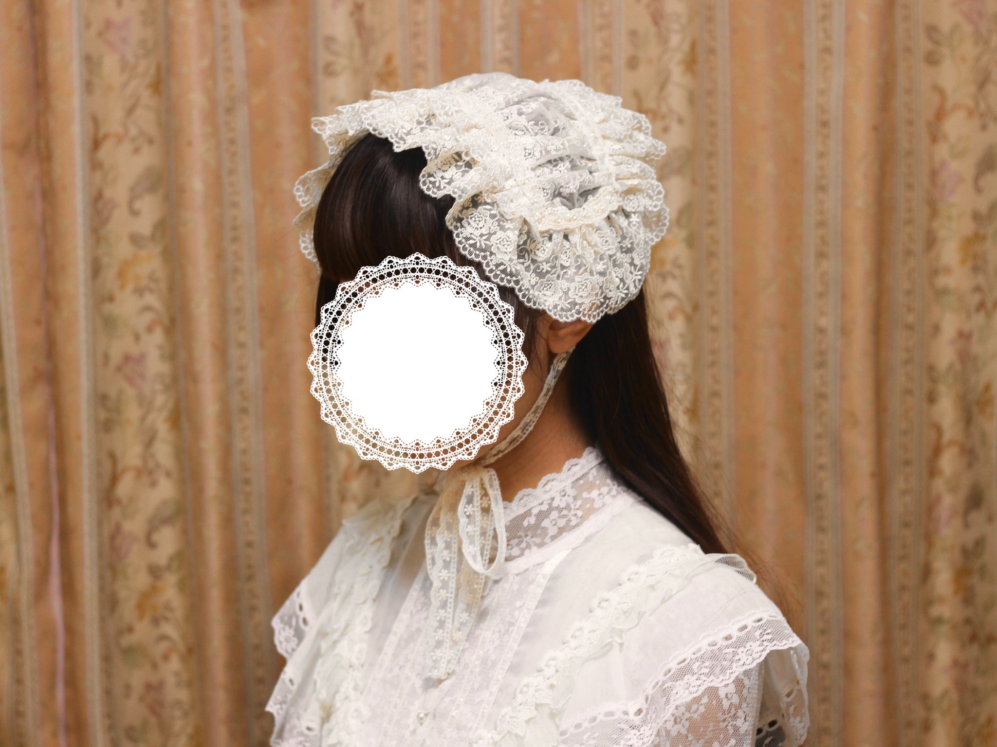 ハシゴリボン シャンタン ハーフボンネット ホワイト