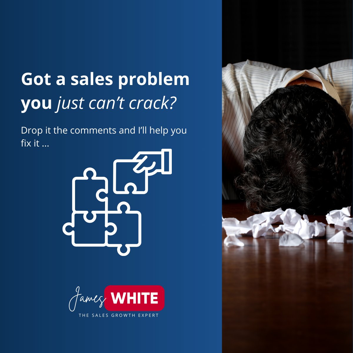 Got a sales problem you just can’t crack?

Whether it’s a:

·  Wrong-target problem

·  Weak-message problem

·  Inconsistent-process problem

·  No-follow-up problem

·  Confidence-on-calls problem

·  “We’re winging it” problem

Whatever sales problem you’re facing right now…