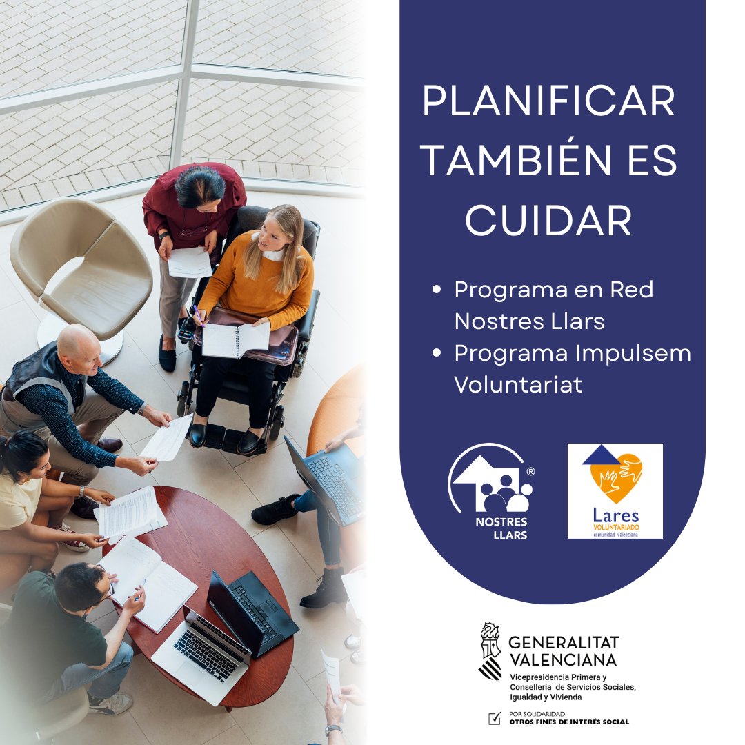 En <a href="/LaresCV/">Lares C.Valenciana</a> creemos que: 
Planificar es cuidar
Escuchar es transformar
Anticipar es acompañar
Nuestros programas subvencionados por #IRPF2024 siguen su curso. Porque cuidar también es preparar lo que está por venir. #TransformandoElModeloDeCuidados #Voluntariado #ProgramasEnRed