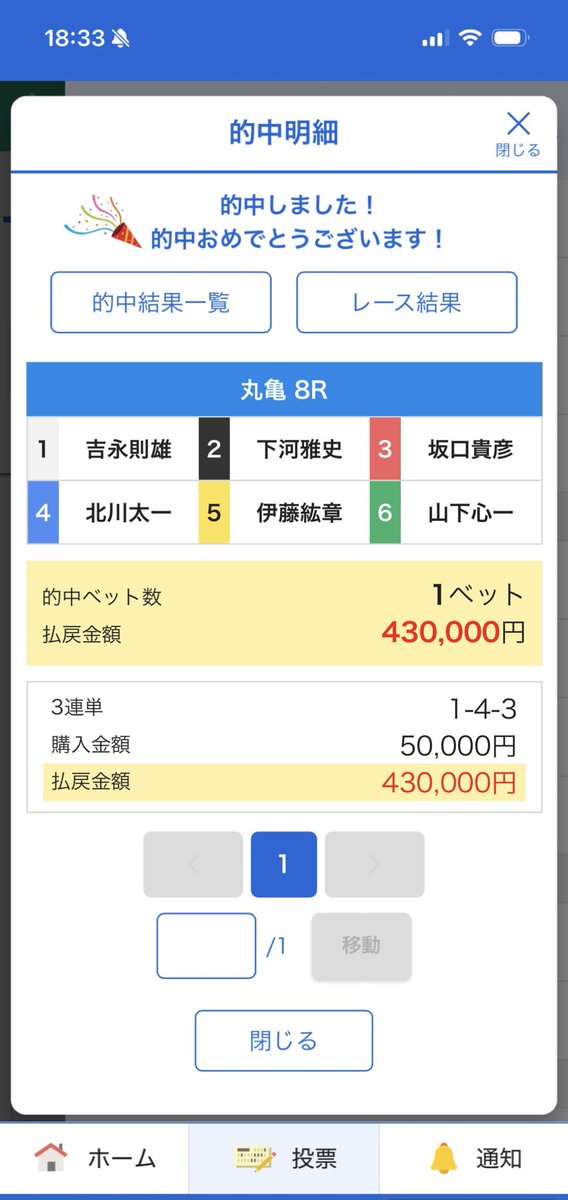 宣言通り30万勝負成功！！

個人的にも13万ほどプラスになったので皆さんに還元します！！

この記事に「いいね&amp;リツイート」で応募完了✅

PayPay2000プレゼントします！

#ボートーレース　#競艇
