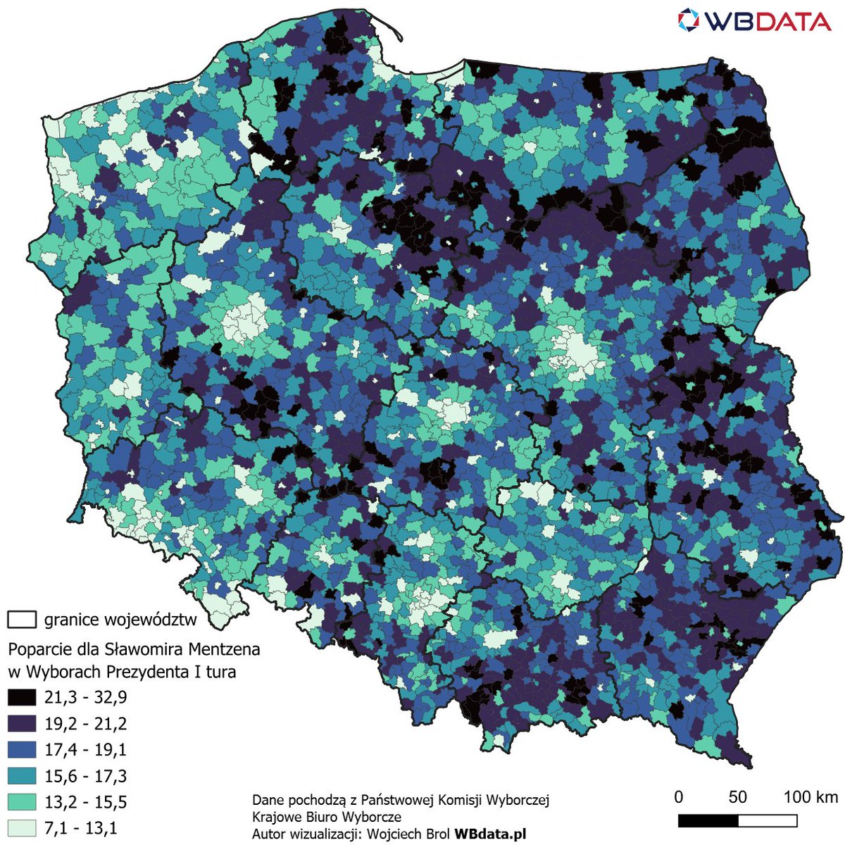 wbdata's tweet image. Trzeci w Wyborach Prezydenta Sławomir Mentzen @SlawomirMentzen i jego poparcie w gminach #WyboryPrezydenckie2025 #Wybory #Mentzen2025