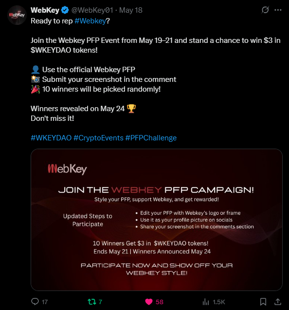 NWC_TOP's tweet image. Amazing WebKey Event !!
#PFPChallenge
#CryptoEvent
#WKEYDAO