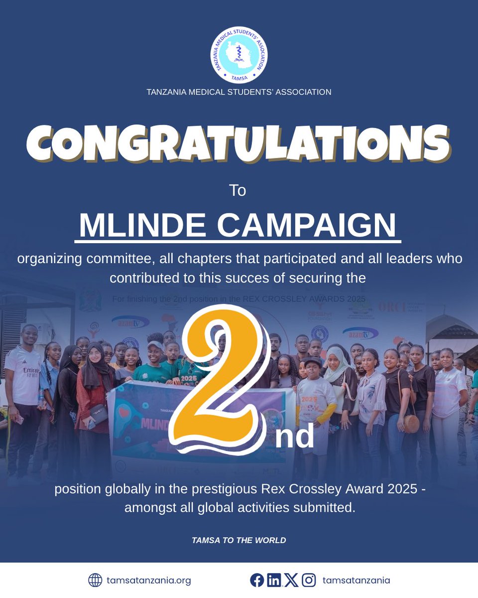 A special thank you to the MLINDE Campaign team, participating chapters, and leaders for their relentless efforts in securing 2nd place globally at the Rex Crossley Awards 2025. This victory is yours! #TAMSAToTheWorld