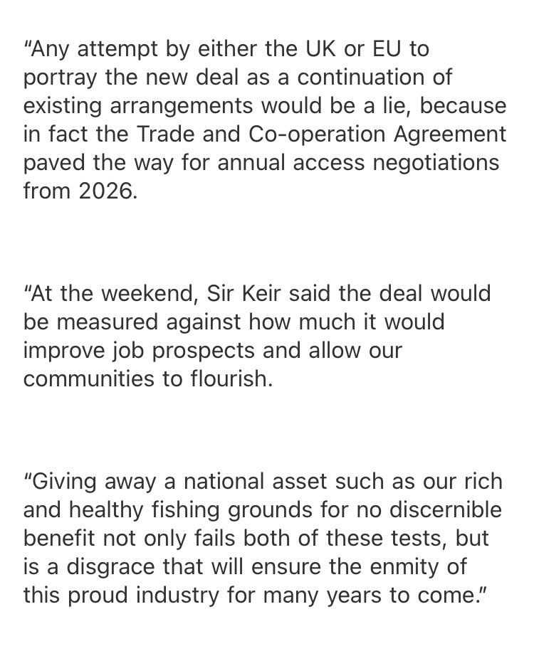 simon_telegraph's tweet image. Fair to say Scottish Fishermen’s Federation are livid about the PM’s Brexit ‘reset’ deal giving EU trawlers access to British waters for 12 years