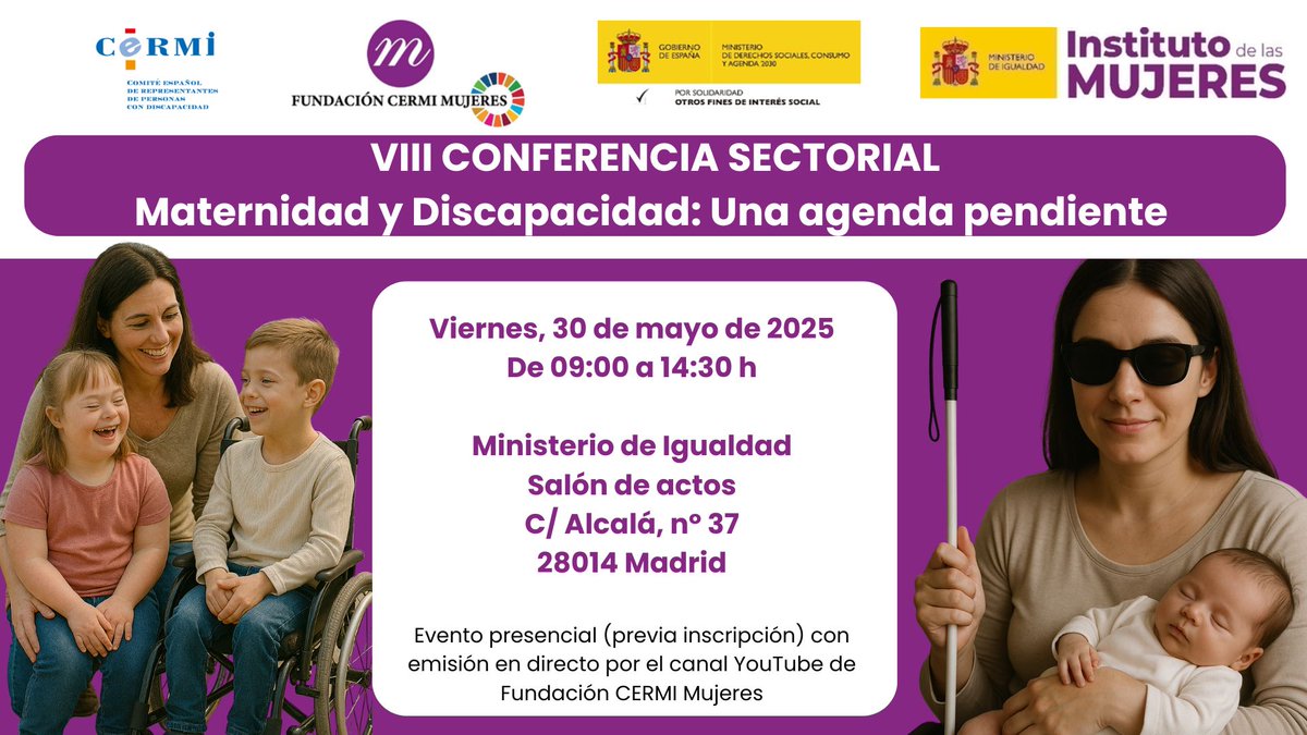 La Fundación CERMI Mujeres convoca su VIII Conferencia Sectorial bajo el lema “Maternidad y discapacidad: una agenda pendiente”

🔗Aquí se encuentra disponible el enlace de la noticia: fundacioncermimujeres.es/entries/la-fun…