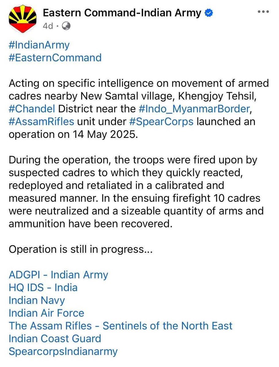 pyaezone (@pyaezone) on Twitter photo There is no reason an ill-equipped NUG's Tamu-PakaFa resistance forces would sneak into India & waste their valuable ammunitions to fight with a strong modern #IndianArmy. This is just an absolute despicable act by
<a href="/narendramodi/">Narendra Modi</a> gov to help the dictator #MinAungHlaing thrive! There is no reason an ill-equipped NUG's Tamu-PakaFa resistance forces would sneak into India & waste their valuable ammunitions to fight with a strong modern #IndianArmy. This is just an absolute despicable act by
<a href="/narendramodi/">Narendra Modi</a> gov to help the dictator #MinAungHlaing thrive!