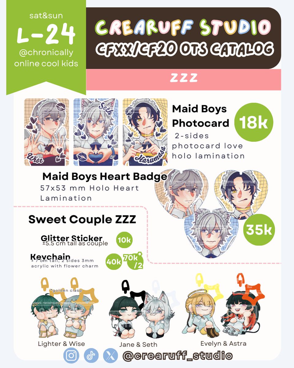 [💖 and 🔁 is very appreciated]

Crearuff Studio’s #CFXX OTS Catalog

🎪 Both Days [sat&amp;sun]
📍 [L24] Chronically Online Cool Kids
💖Ori, Alnst, ZZZ, Love Bullet, tgswiiwagaa

(1/3)

#CFXXcatalogue #cf20catalogue