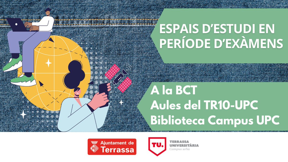 👋 Ei TU.!!  Sàpigues que durant el període d’exàmens de juny obrim les aules d’estudi amb horaris nocturns!! Del 19 de maig al 27 de juny 👇:

A la BCT, la Biblioteca Campus UPC i les aules del TR10 de la #UPC!!

Consulta els horaris i accés: terrassa.cat/bct-aules-estu…

<a href="/bctxarxa/">bct xarxa</a>