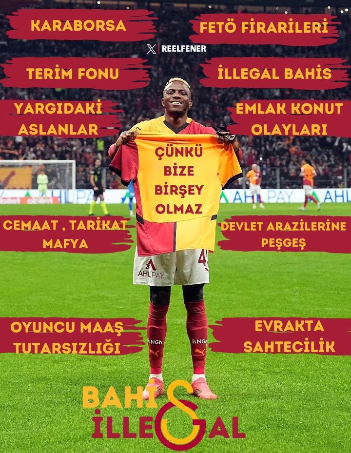 Ülkede herkes ligin nasıl kazanıldığını biliyor.

Ortalama gsli kazandığı sürece mutlu, ortalama FBli gsli'ye özeniyor, temiz durmak için ödenen bedeli enayilik olarak görüp açıktan söyleyemese de hukuksuz başkan istiyor.

Birbirlerinden farklari yok, asıl sorun toplumsal çürüme.