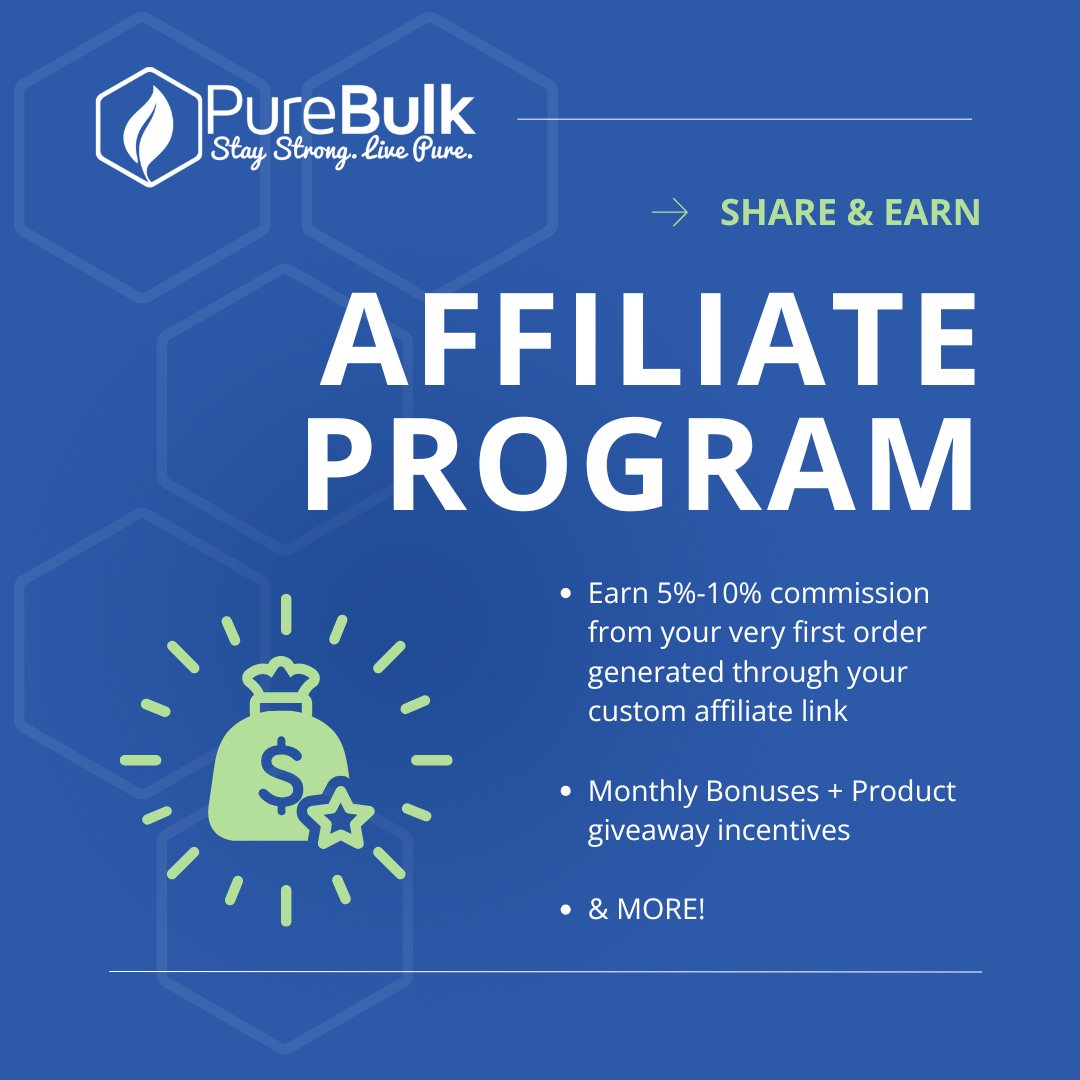 PureBulk's tweet image. 💰 Want to earn while you share? Join our affiliate program and earn 5%-10% commission on every sale through your custom link! Enjoy monthly bonuses and giveaways too!
Sign up now: purebulk.goaffpro.com/create-account