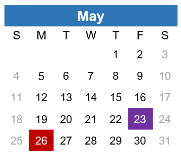 Reminder- Friday 23rd May is staff in-service, Monday 26th is a public holiday.