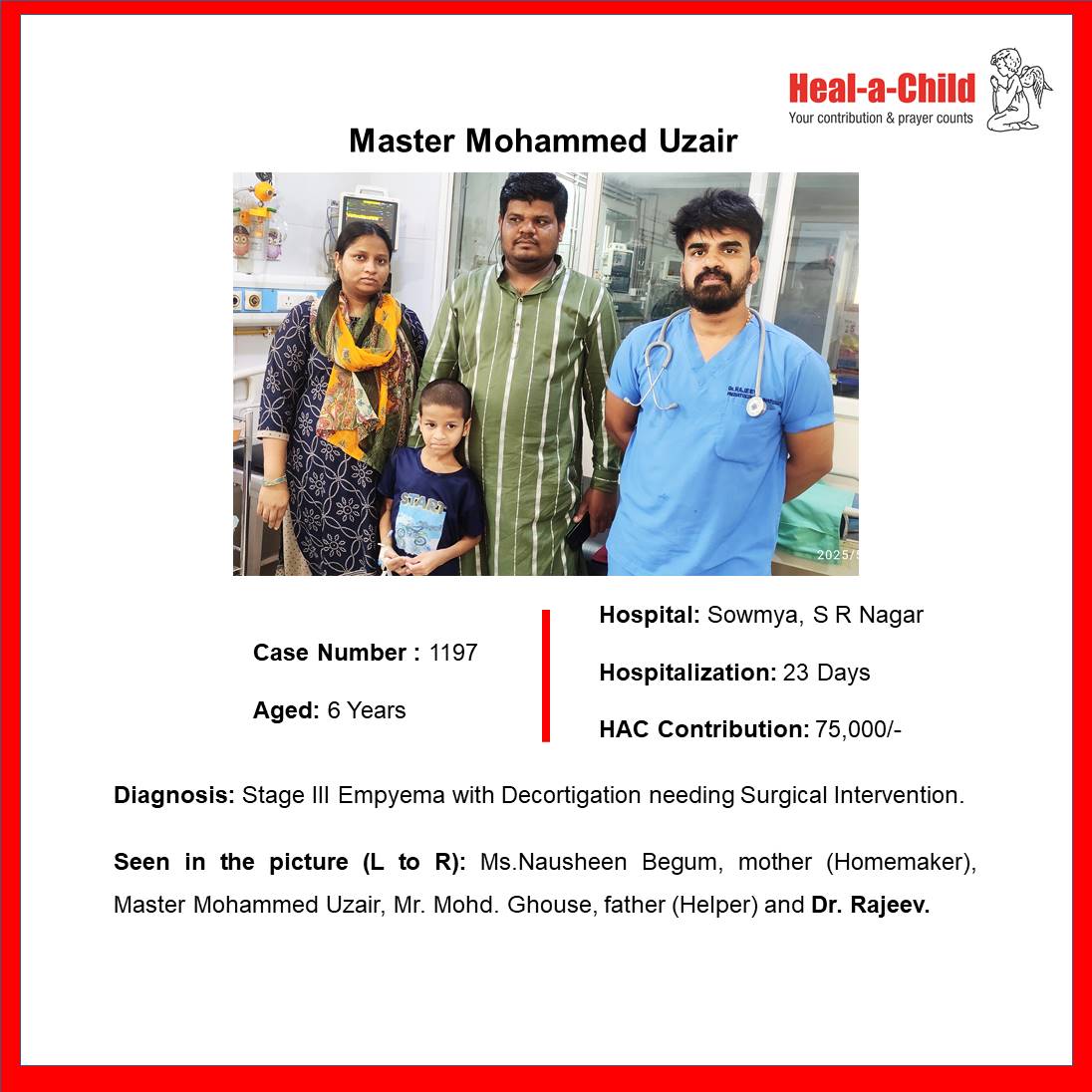 Master Mohammed Uzair #discharged after 23 days of care from Sowmya Childrens Hospital.