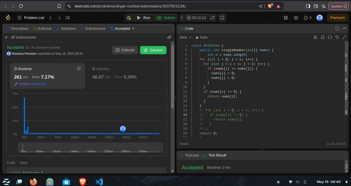 DPerween39952's tweet photo. #day71 of #100DaysOfCoding ✅

Solved @LeetCode 136 - Single Number in Java.

→ First used brute-force 
→ Then optimized with XOR 

#leetcode #java #DSA #womenWhoCode #girlsWhoCode #bitmagic https://t.co/4cw5RKpogy