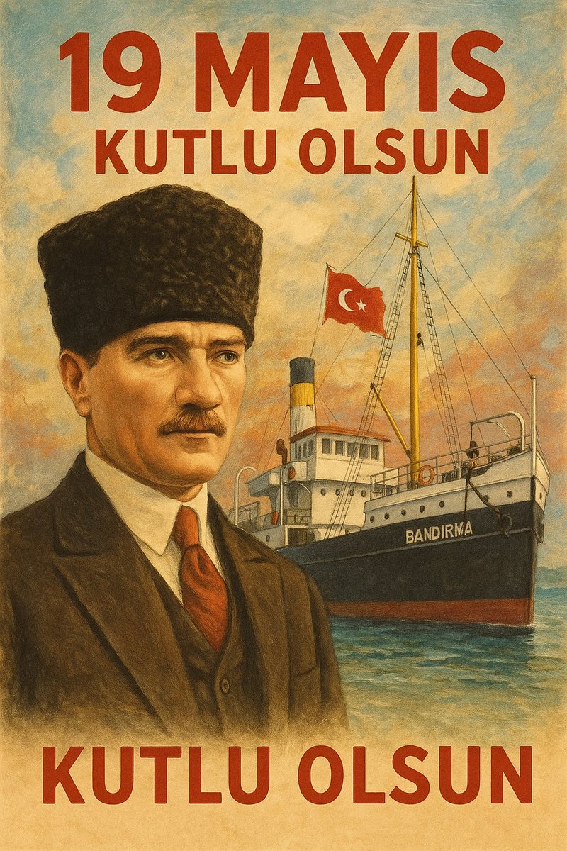 gizlimabe's tweet photo. "19 Mayıs, bir milletin yeniden doğuşudur..."

Mustafa Kemal Atatürk'ün Bandırma Vapuru ile Samsun’a çıkışı, sadece bir yolculuk değil; bağımsızlığa, özgürlüğe ve geleceğe atılmış en kararlı adımdı.

Küllerinden doğan bir milletin ilk kıvılcımıydı 19 Mayıs.
Gözlerde inanç, yüreklerde umut vardı.
Ve bu umut, dalga dalga büyüyerek Anadolu’yu aydınlattı.

Bugün, gençliğe emanet edilen bu kutsal mirası gururla taşıyor,
Atatürk’ü ve silah arkadaşlarını rahmet, minnet ve sonsuz saygıyla anıyoruz.

19 Mayıs Atatürk’ü Anma, Gençlik ve Spor Bayramı kutlu olsun!
#19mayis