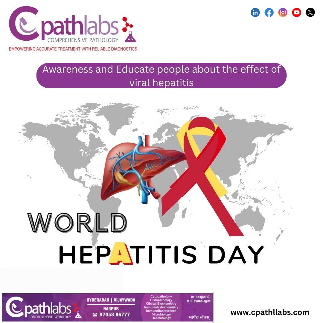 cpathlabs's tweet photo. Today is World Hepatitis Day
Let’s raise awareness about viral hepatitis — early testing and diagnosis can save lives.
At CPath Labs, we’re committed to empowering health through accurate diagnostics.
 Get tested.  Stay protected.
 https://t.co/f4ERGwzEUX
#WorldHepatitisDay https://t.co/Pyhg2sYrKE