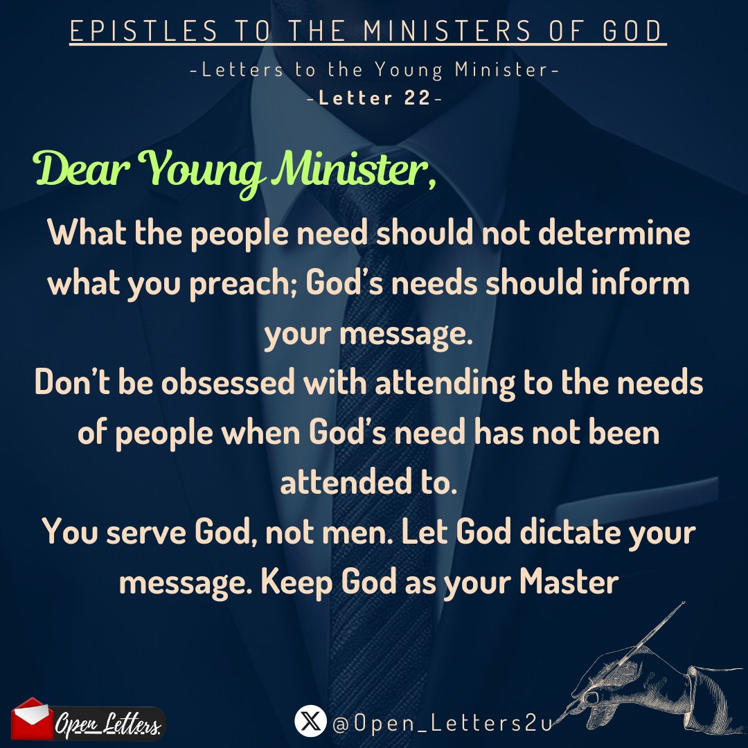 Open_Letters2u's tweet photo. Don't let the theme they gave you bully you. Focus more on what God wants you to say. Sometimes God may give you a different word for them. If that happens, connect both. People will be edified by that word from God while touching on the theme will appease those who invited you https://t.co/5DS3sGqo0I
