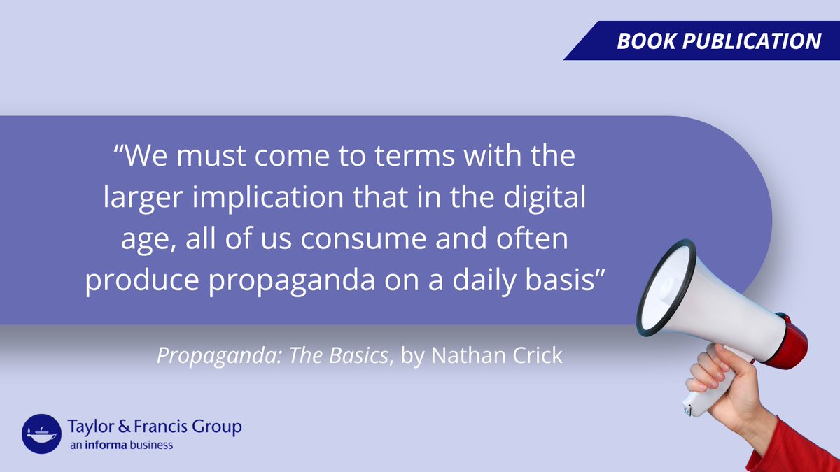 Taylor&Francis News (@tandfnewsroom) on Twitter photo Redefining propaganda for modern times, new book Propagada: The Basics looks at how mass persuasion is used in a digital age 📱
Author Nathan Crick argues having a critical understanding of propaganda could be vital in addressing global challenges ⬇️
newsroom.taylorandfrancisgroup.com/is-understandi… Redefining propaganda for modern times, new book Propagada: The Basics looks at how mass persuasion is used in a digital age 📱
Author Nathan Crick argues having a critical understanding of propaganda could be vital in addressing global challenges ⬇️
newsroom.taylorandfrancisgroup.com/is-understandi…