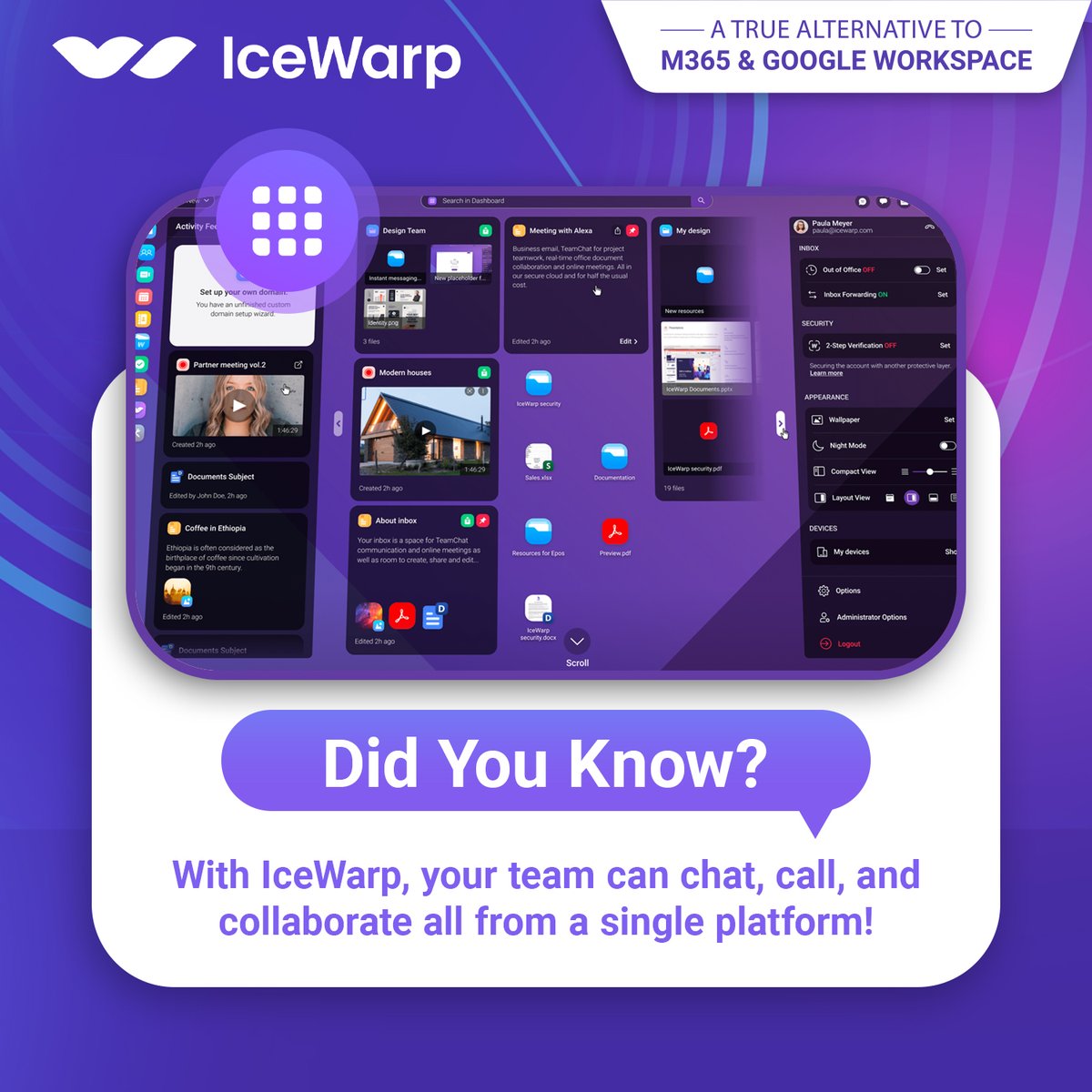 IceWarpME's tweet image. Why juggle multiple tools when one is all you need?

IceWarp brings your team’s communication and collaboration into one unified workspace — making work simpler, smarter, and faster.

🌐 icewarp.me |📞+971526899134

#IceWarpmiddleeast #UnifiedWorkspace