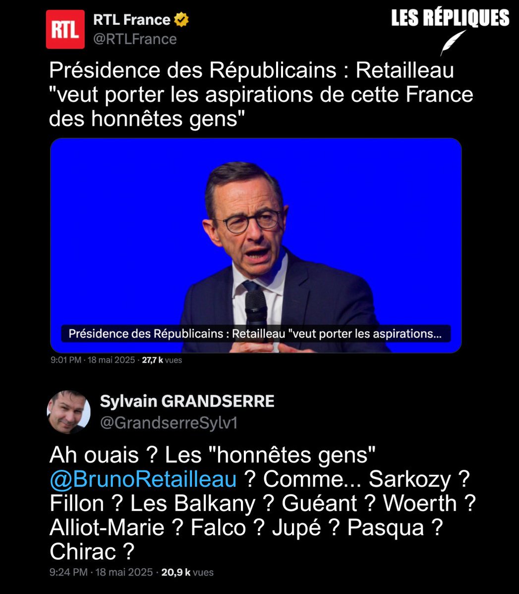 "La France penche à droite" selon le nouveau président des Républicains et toujours ministre de l'Intérieur <a href="/BrunoRetailleau/">Bruno Retailleau</a> qui souhaite porter les aspirations des "honnêtes gens"

<a href="/GrandserreSylv1/">Sylvain GRANDSERRE</a>