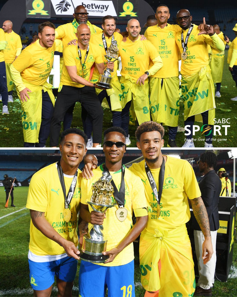 SABC_Sport's tweet image. 🏆 ℂℍ𝔸𝕄ℙ𝟙𝟝ℕ𝕊 🏆

Mamelodi Sundowns are the only South African club to have won all four sponsored titles in the PSL era:

Castle Premiership 🏆🏆🏆🏆🏆
Absa Premiership 🏆🏆🏆🏆🏆
DStv Premiership 🏆🏆🏆🏆
Betway Premiership 🏆

#SABCSportFootball | #BetwayPrem