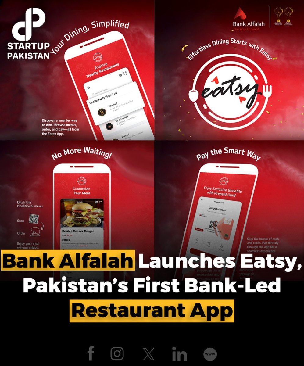 PakStartup's tweet image. Bank Alfalah launches Eatsy, Pakistan’s first bank-led Restaurant App

Read More Here: startuppakistan.com.pk/bank-alfalah-l…

#Pakistan #Bank #Launches #App