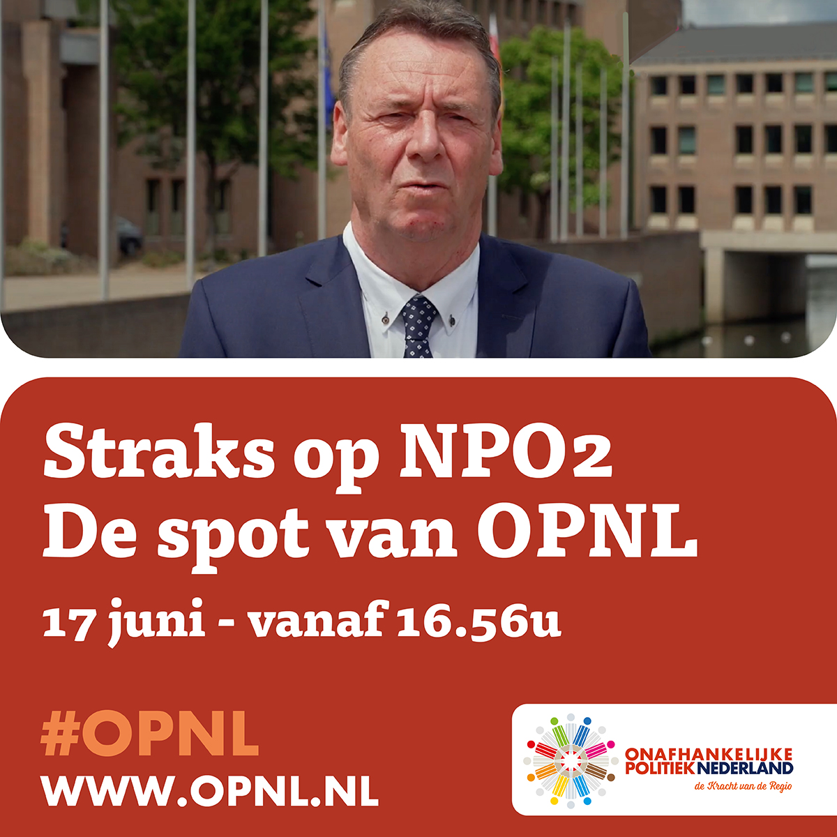 Straks op NPO2 vanaf 16.56 uur. De spot van OPNL tijdens de zendtijd voor politieke partijen #opnl
