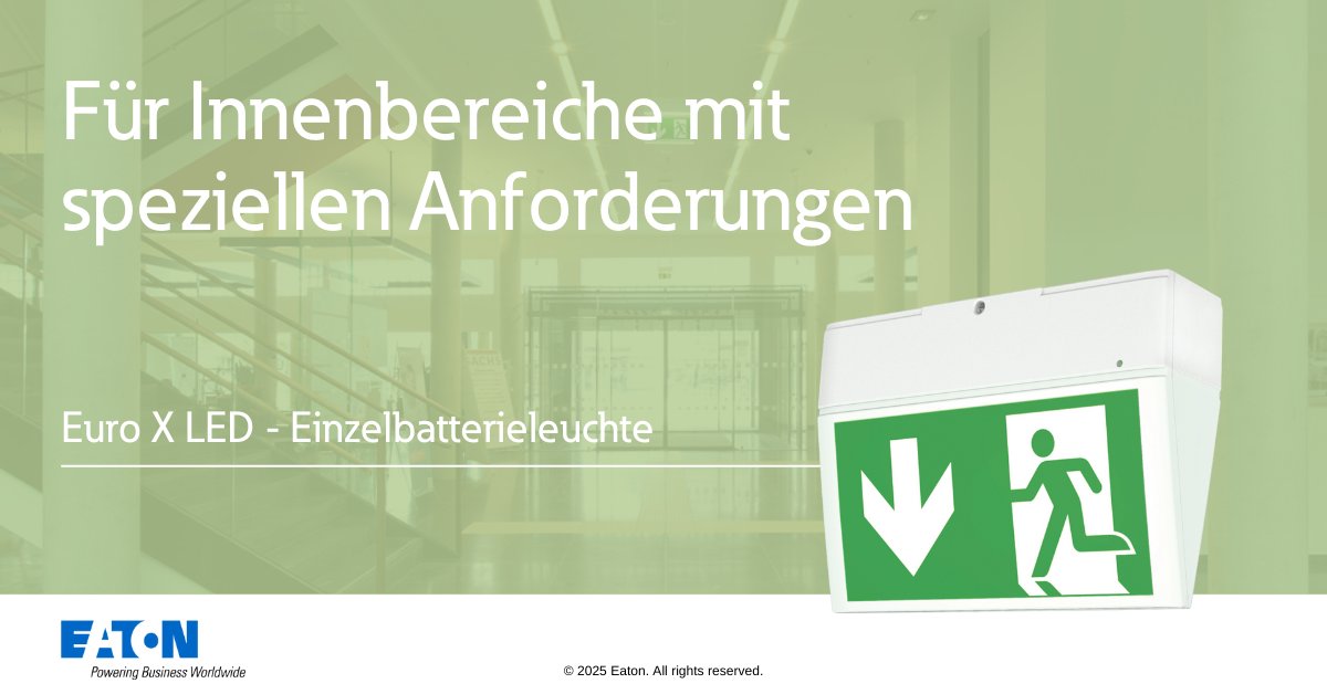 Sie suchen eine #Beleuchtungslösung für drinnen? Entdecken Sie unsere Euro X LED Leuchte für Wand- und Deckenmontage. Die Schutzart IP54, langlebige Komponenten und automatische Testfunktion sorgen für maximale #Sicherheit. Erfahren Sie jetzt mehr: eaton.works/3SHHA7O