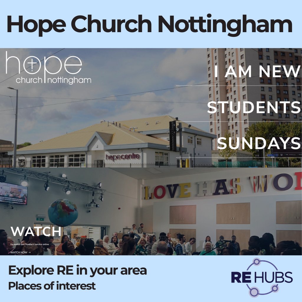 RE Hubs is packed with places of interest to visit including Hope Church Nottingham. 

🔗 Hope Church Nottingham hopenotts.org

🔗 Check out all the places of interest on the #REHubs website bit.ly/44Dg6aE