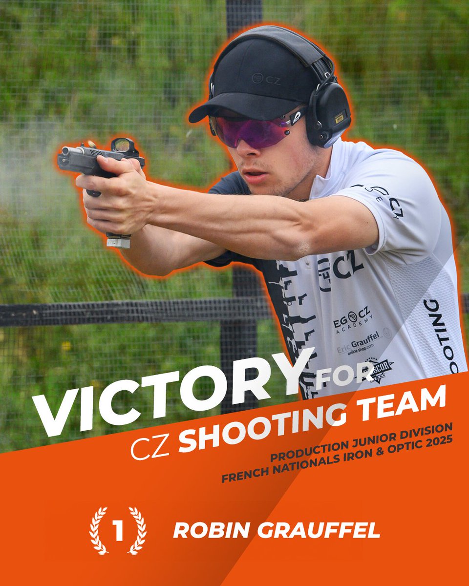 CZ_GUNS's tweet photo. 🌟 Rising Star Robin Grauffel Shines in France!
Competing in the French Nationals Iron &amp; Optics 2025, Robin secured an impressive 1nd place in the PRODUCTION &amp; PRODUCTION optics Junior division category — all while shooting with the CZ SHADOW 2 ORANGE.

Bravo, Robin! https://t.co/d4huDEvzz5