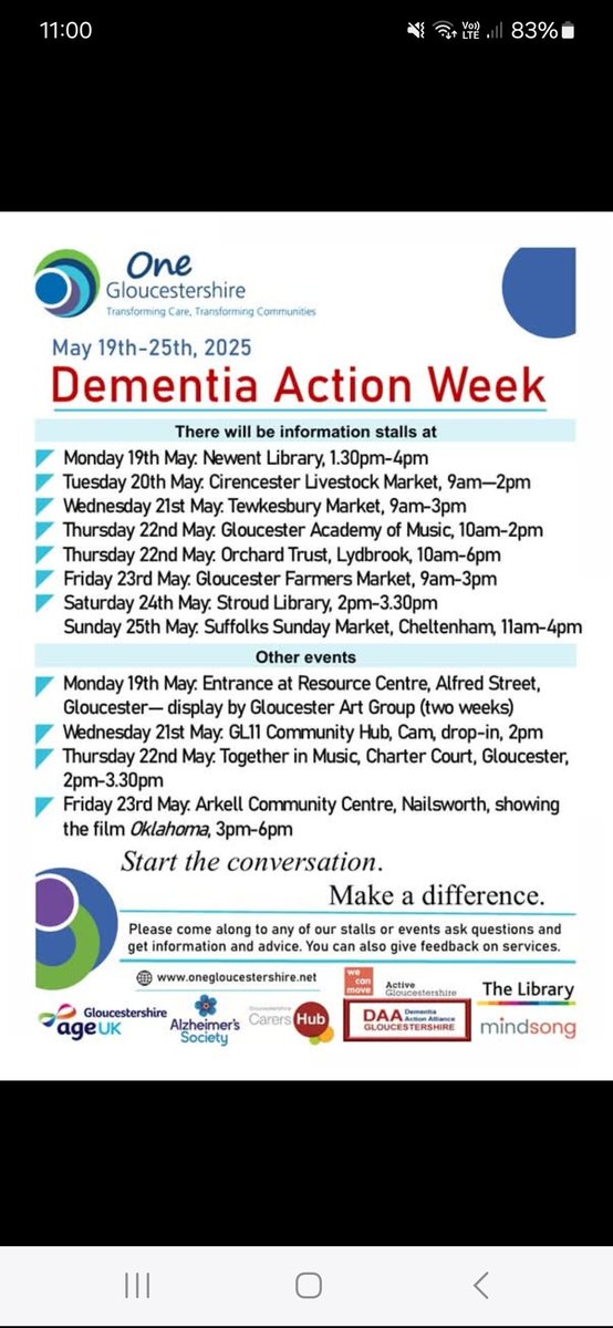 Steve S-K (@nursesteve82) on Twitter photo It's Dementia Action Week. In Gloucestershire, we are out and about all across the county chatting to the public about dementia! Come and say hello if you see us. <a href="/NHSGlos/">NHS Gloucestershire</a> <a href="/GlosHealthNHS/">Gloucestershire Health and Care NHS FT</a> <a href="/alzheimerssoc/">Alzheimer's Society</a> <a href="/DementiaUK/">Dementia UK</a> <a href="/age_uk/">Age UK</a> <a href="/GlosVCSAlliance/">GlosVCSAlliance</a> <a href="/GCarersHub/">Gloucestershire Carers Hub</a> <a href="/BBCGlos/">BBC Gloucestershire</a> <a href="/MindsongGlos/">Mindsong</a> It's Dementia Action Week. In Gloucestershire, we are out and about all across the county chatting to the public about dementia! Come and say hello if you see us. <a href="/NHSGlos/">NHS Gloucestershire</a> <a href="/GlosHealthNHS/">Gloucestershire Health and Care NHS FT</a> <a href="/alzheimerssoc/">Alzheimer's Society</a> <a href="/DementiaUK/">Dementia UK</a> <a href="/age_uk/">Age UK</a> <a href="/GlosVCSAlliance/">GlosVCSAlliance</a> <a href="/GCarersHub/">Gloucestershire Carers Hub</a> <a href="/BBCGlos/">BBC Gloucestershire</a> <a href="/MindsongGlos/">Mindsong</a>