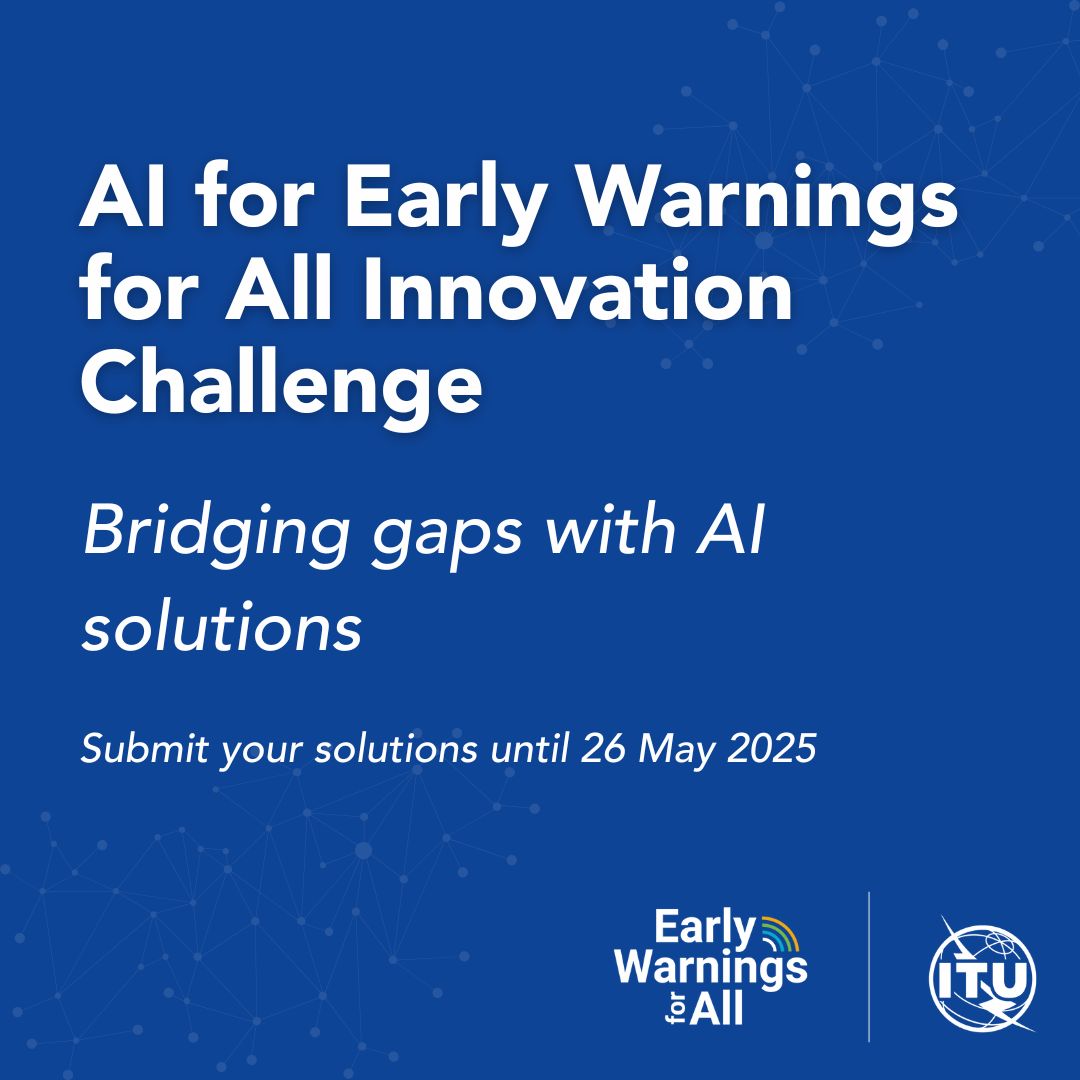 Harness the power of AI to address critical gaps in early warning systems for disasters + extreme weather events in the #EarlyWarningsForAll Innovation Challenge hackathon itu.int/en/ITU-D/Emerg… #AIforGood
