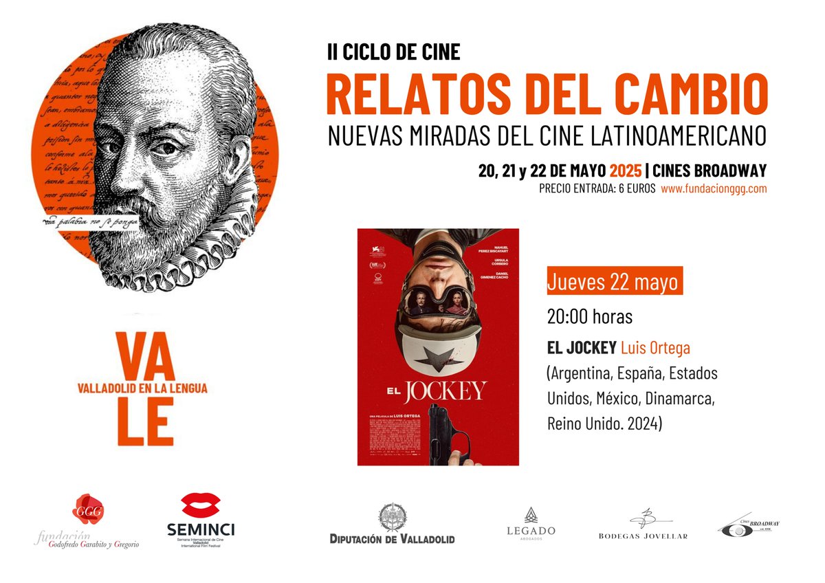 Thriller surrealista ambientado en el mundo de las carreras de caballos, con tintes
mafiosos y una estética almodovariana. No te la pierdas en el ciclo de #cine de "#Valladolid en la Lengua".

🗓️  Jueves 22 mayo 20:00 h.
🎞️ Entradas: buff.ly/PJ452KX