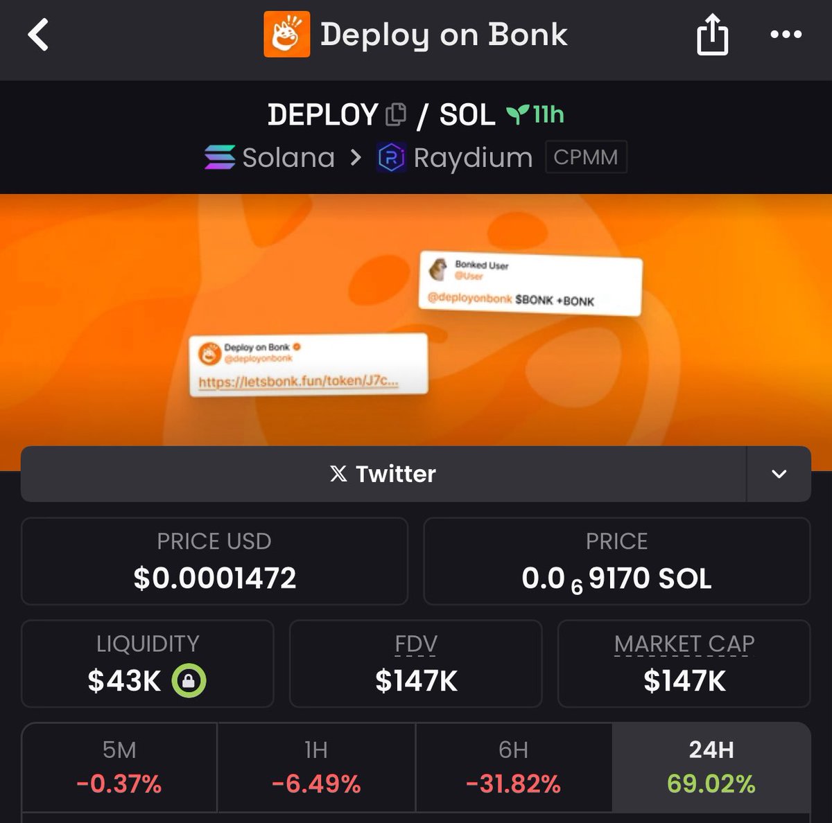 kryptofox001's tweet image. Caught $DEPLOY at $147K MCap via my Private TG

Ca: 7hVxi2a2pLPzdMGWtL89sRn6fuYWYAPFGmaHTRSAbonk

SEND THAT DM TO INTERACT 

#DEPLOY 
#Solana #Memecoin