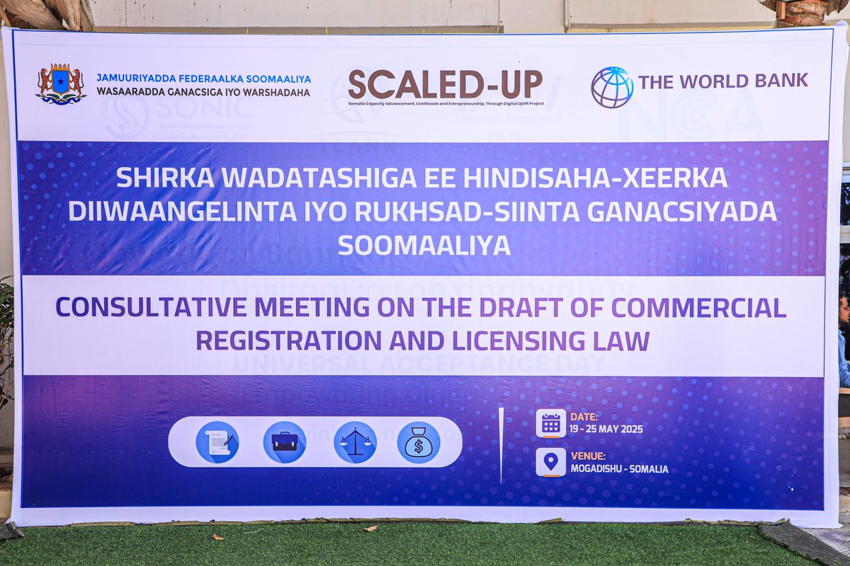 SCALED-UP PROJECT (@scaledup_) on Twitter photo Historic step for Somalia's business future!
Today's <a href="/mocisom/">MoCI Somalia</a> -led consultation, with <a href="/WorldBank/">World Bank</a> support, united FMS Ministers & DGs to advance:
🔹 Streamlined business processes
🔹 Harmonized regulations
🔹 Company Law 2019 implementation
The #ScaledUpJourney continues! Historic step for Somalia's business future!
Today's <a href="/mocisom/">MoCI Somalia</a> -led consultation, with <a href="/WorldBank/">World Bank</a> support, united FMS Ministers & DGs to advance:
🔹 Streamlined business processes
🔹 Harmonized regulations
🔹 Company Law 2019 implementation
The #ScaledUpJourney continues!