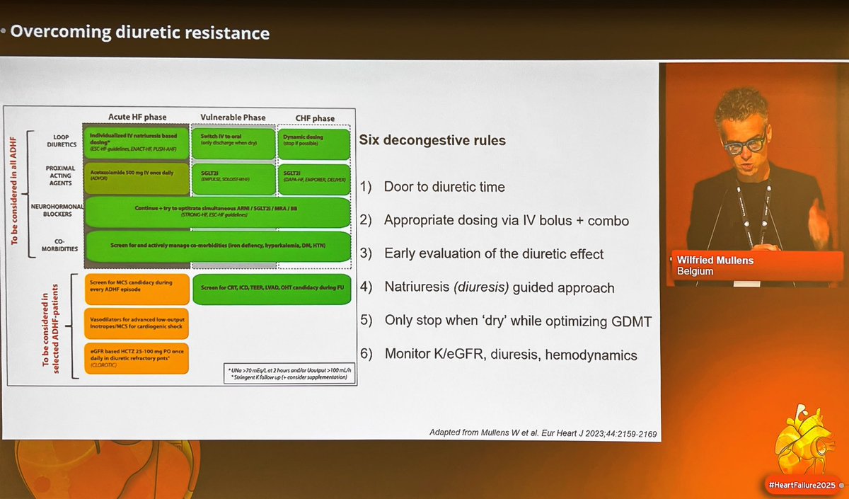 Nikolay Novitskiy (@novitskiynic) on Twitter photo Fantastic six decongestive rules💦
by <a href="/WilfriedMullens/">Wilfried Mullens</a>
1️⃣Door to diuretic time
2️⃣Appropriate dosing via IV bolus + combo
3️⃣Early evaluation of the diuretic effect
4️⃣Natriuresis guided approach
5️⃣Only stop when 'dry' while optimizing GDMT
6️⃣Monitor K/eGFR, diuresis, hemodynamics Fantastic six decongestive rules💦
by <a href="/WilfriedMullens/">Wilfried Mullens</a>
1️⃣Door to diuretic time
2️⃣Appropriate dosing via IV bolus + combo
3️⃣Early evaluation of the diuretic effect
4️⃣Natriuresis guided approach
5️⃣Only stop when 'dry' while optimizing GDMT
6️⃣Monitor K/eGFR, diuresis, hemodynamics