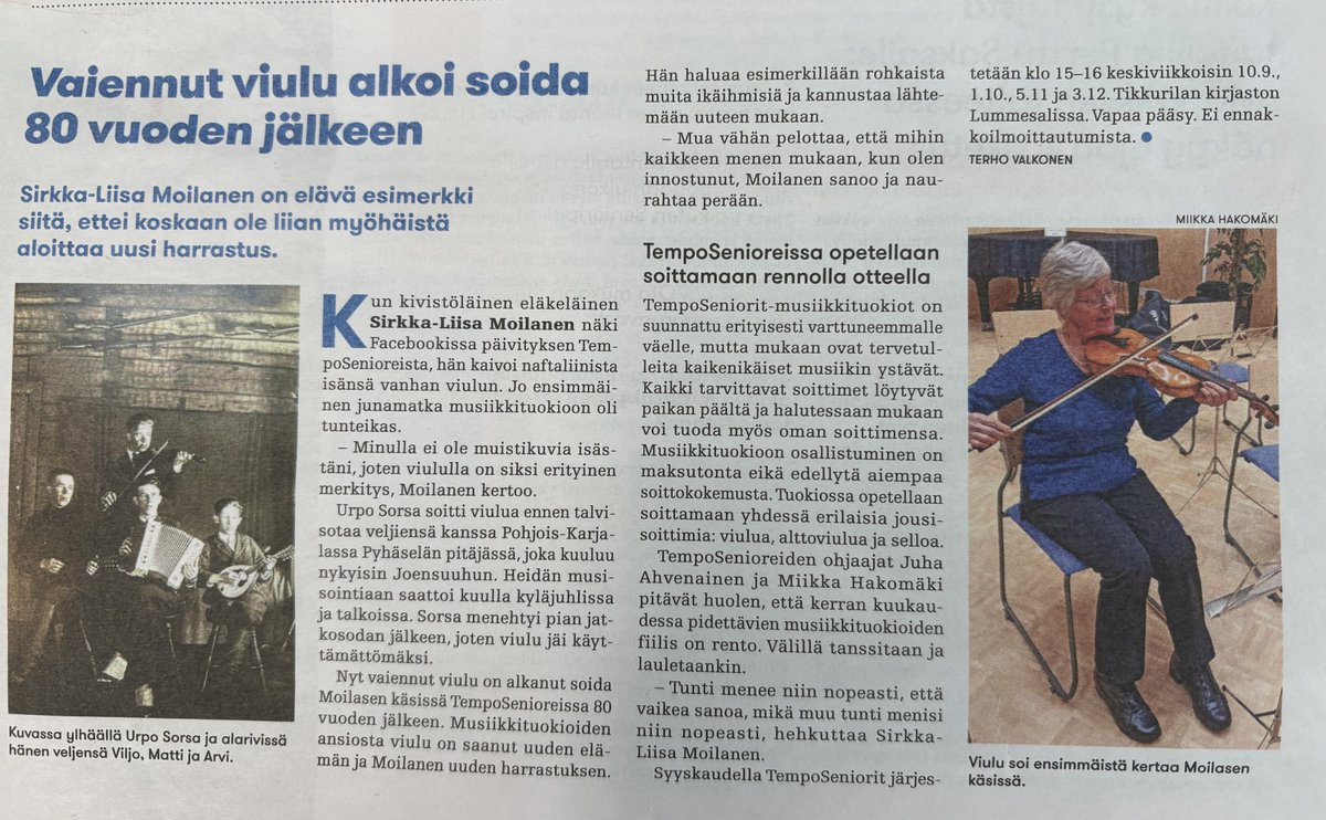 terhovalkonen's tweet photo. @VantaanKaupunki asukaslehdessä on kirjoittamani juttu TempoSenioreista. On ollut kiva olla mukana ideoimassa ja toteuttamassa uudenlaista tapahtumakonseptia. https://t.co/e4L0KR7xRj