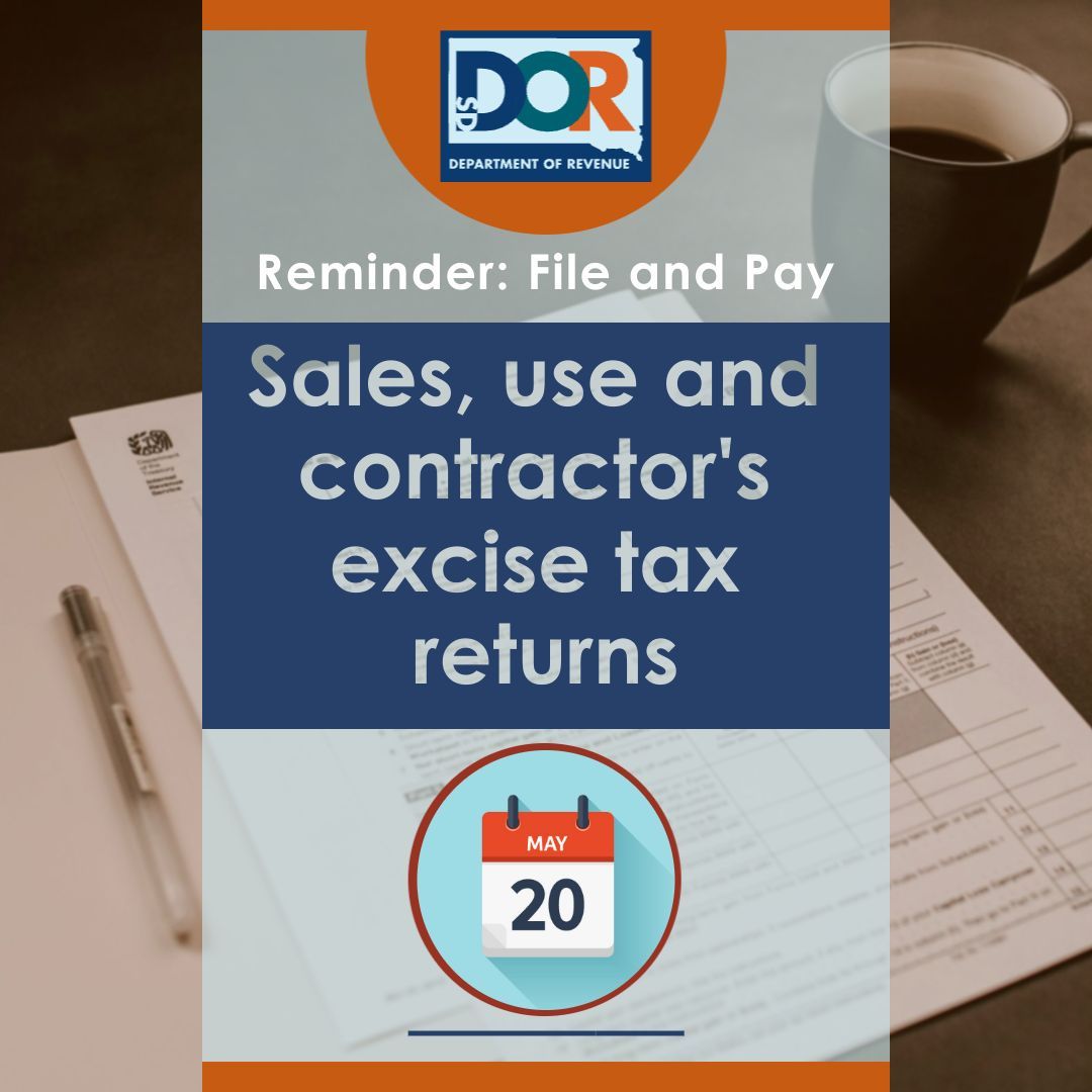 Reminder: April sales, use, and contractor's excise tax returns are due May 20. buff.ly/9yMwaA5